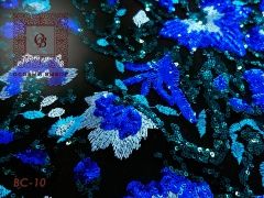Вышивка на сетке пайетками - Синие Цветы