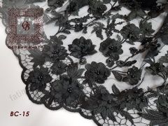 Вышивка на сетке "3D черные цветы" ВС-15